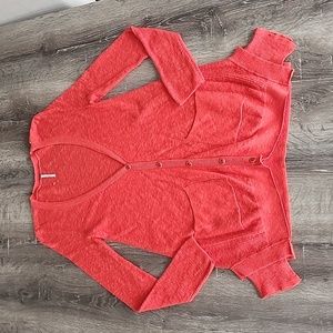 NEW!  Free People Orange Smarty Button Front Lightweight Knit Cardigan XS